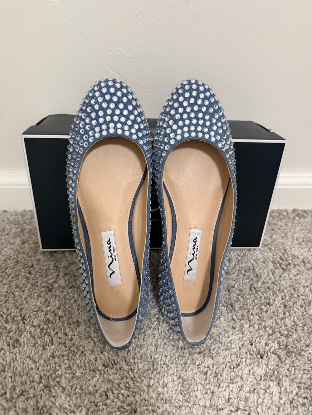 Nina Rhinstone Blue Denim Women's Ballet Flats - w/box SZ 6